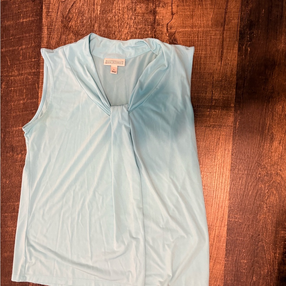Dana Buchman Light Blue Sleeveless Knot-Neck Tank Top